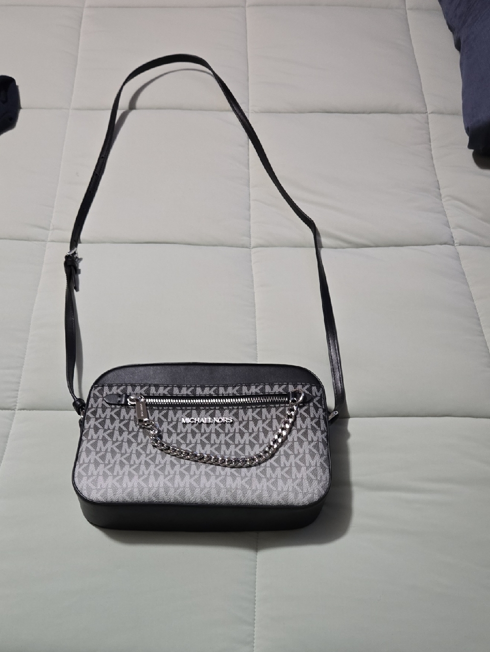 Michael Kors Gray Signature MK Crossbody with Chain Detail